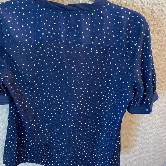 navy & white polka dot tie blouse - Picture 3 of 3